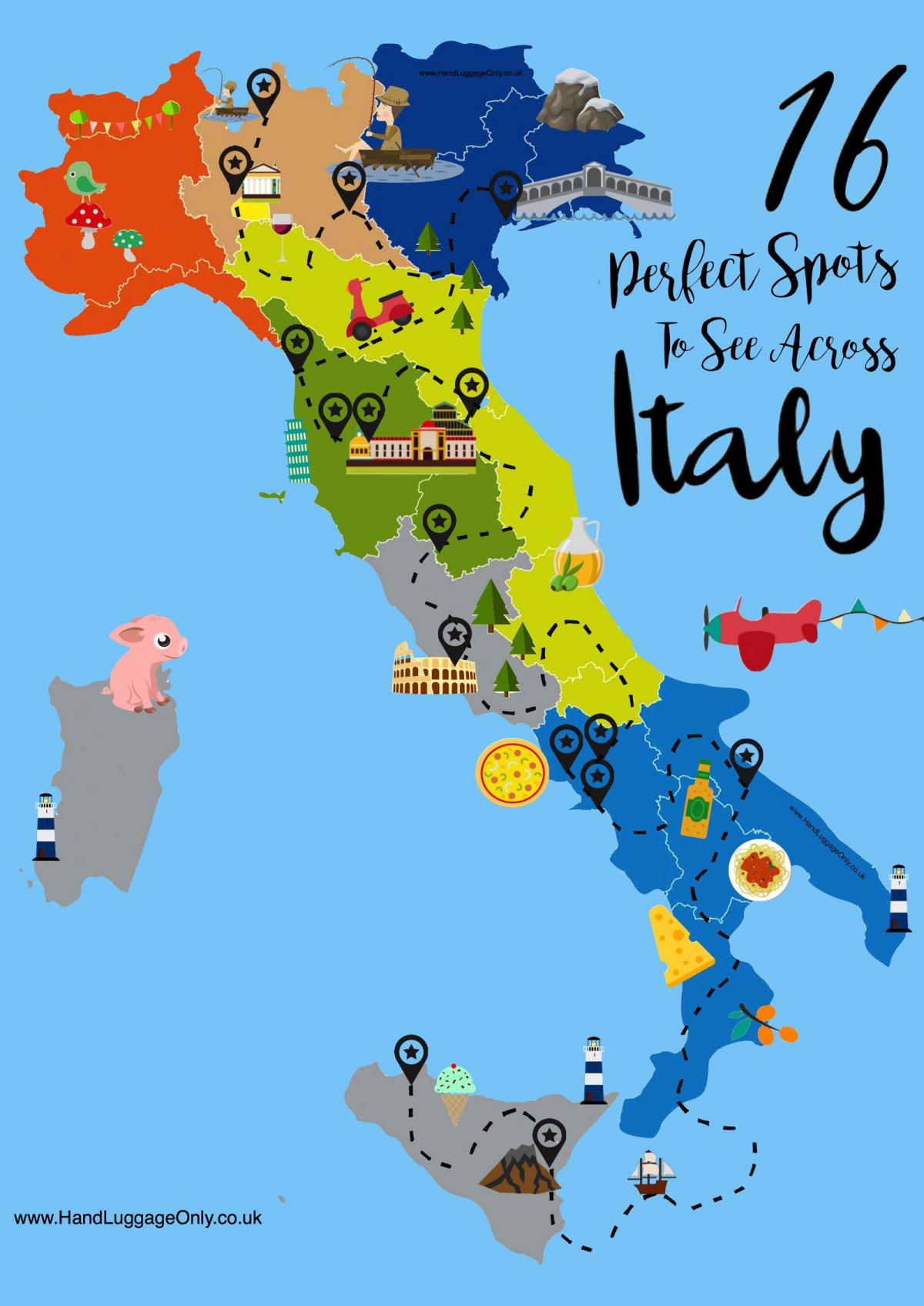 карта туристических достопримечательностей Италии