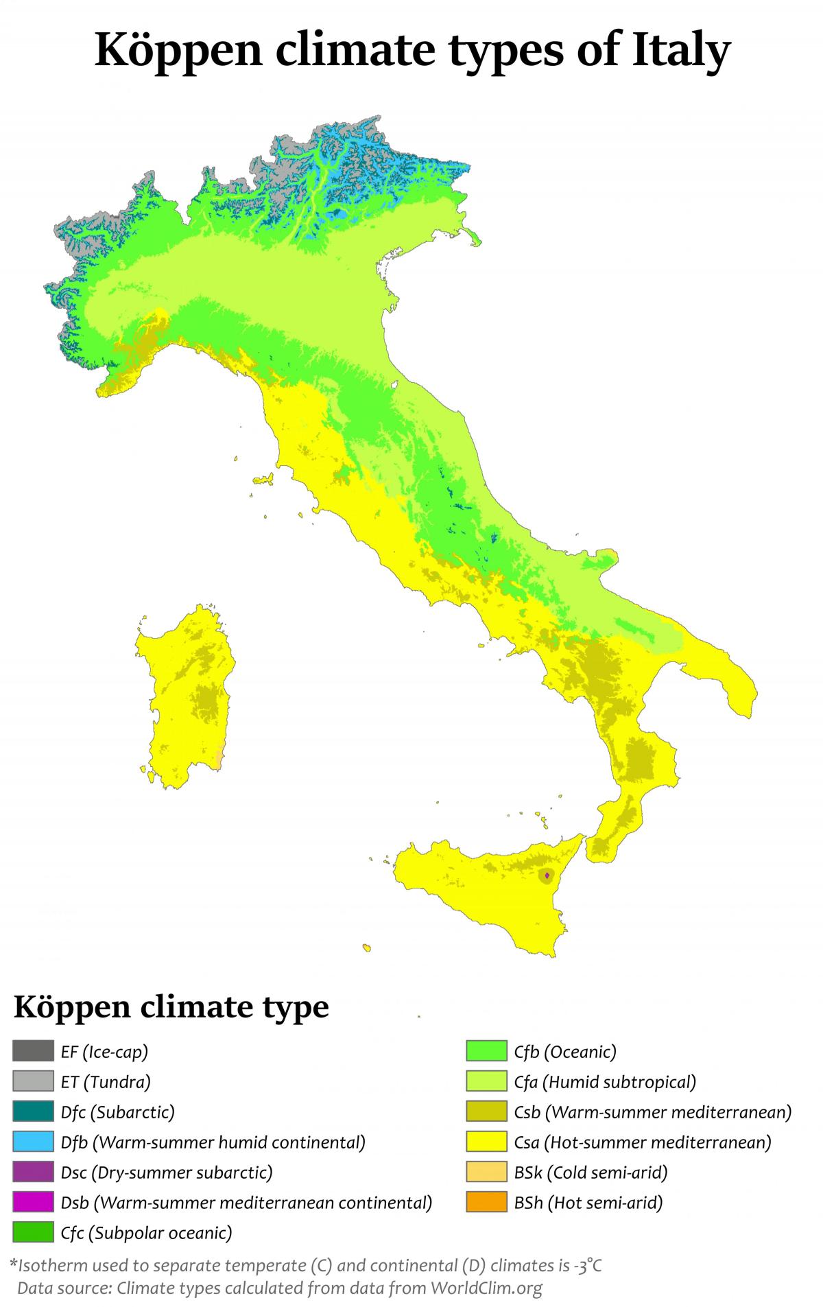 карта температур Италии