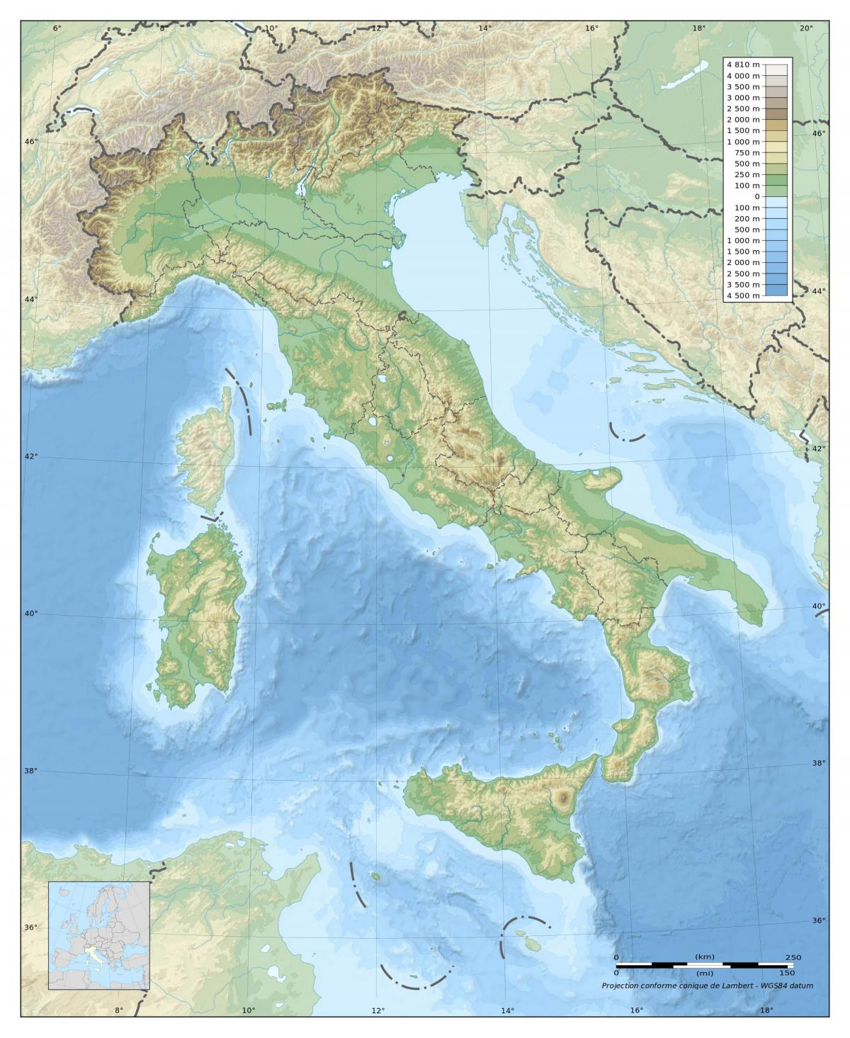 карта рельефа Италии