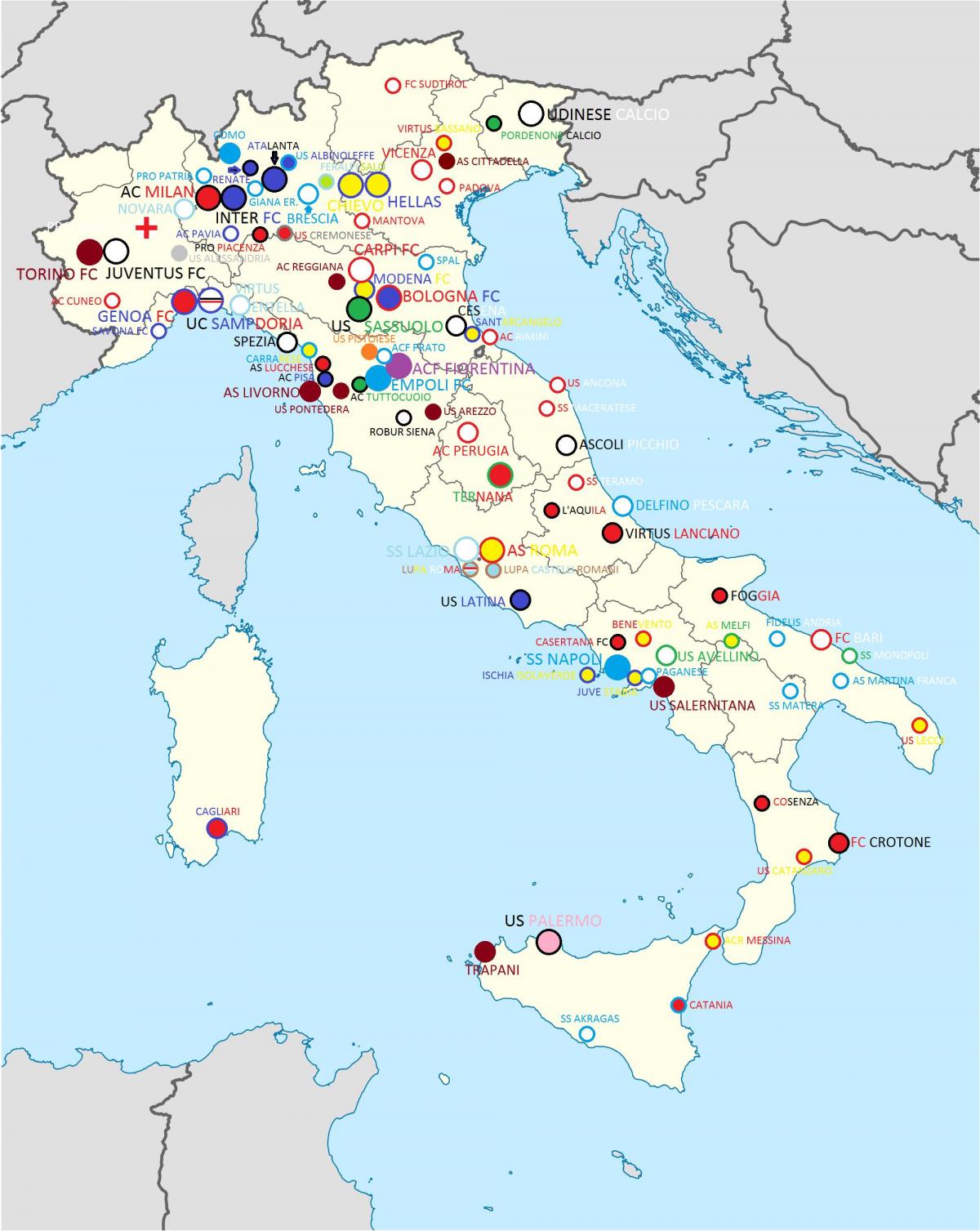 карта стадионов Италии