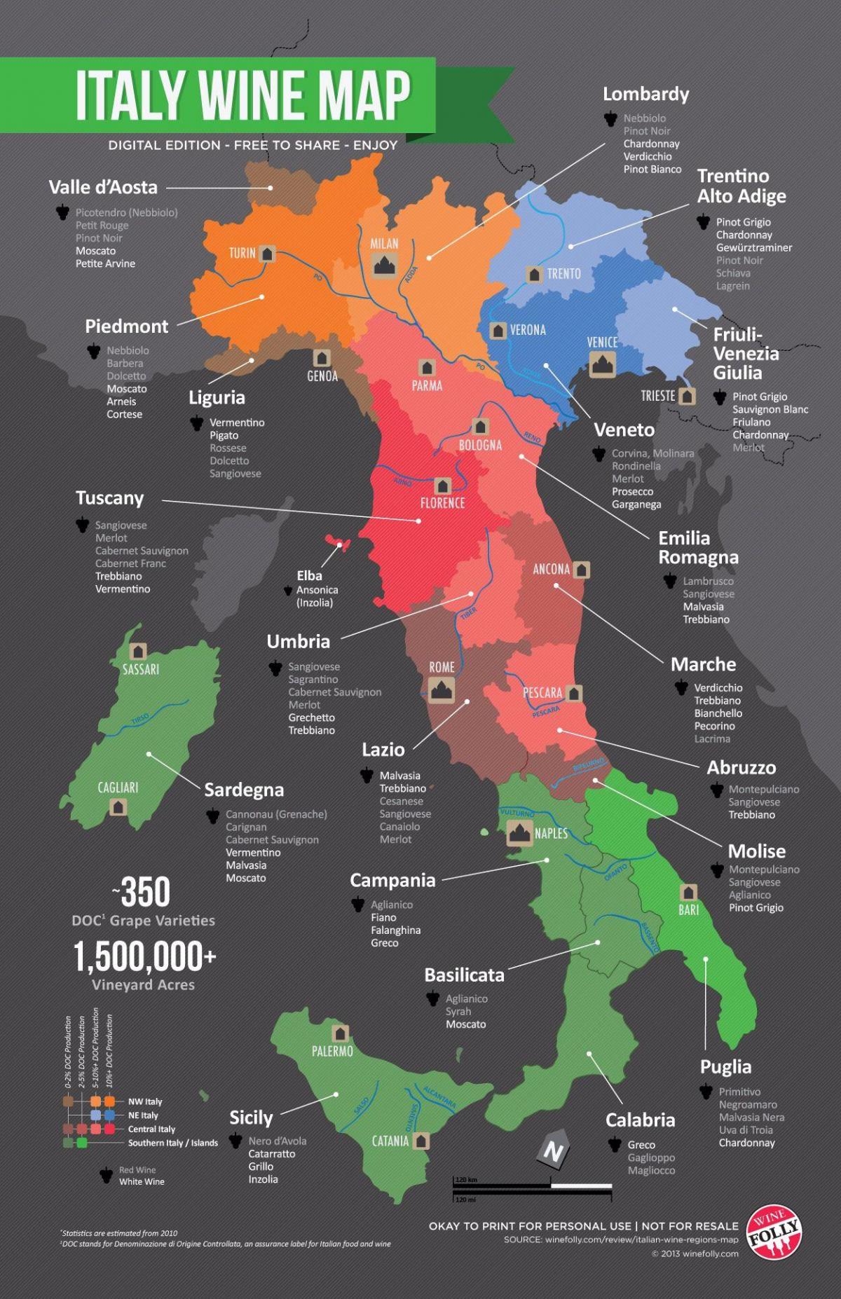 карта итальянских виноградников