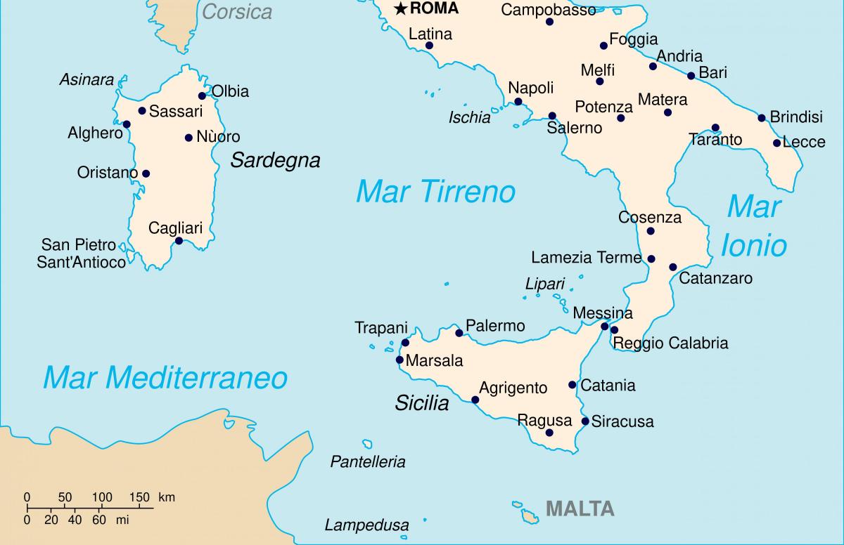 карта юга Италии
