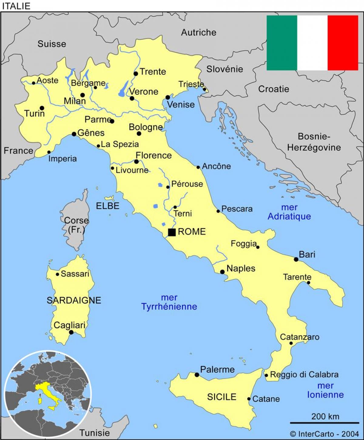 Карта Италии с основными городами